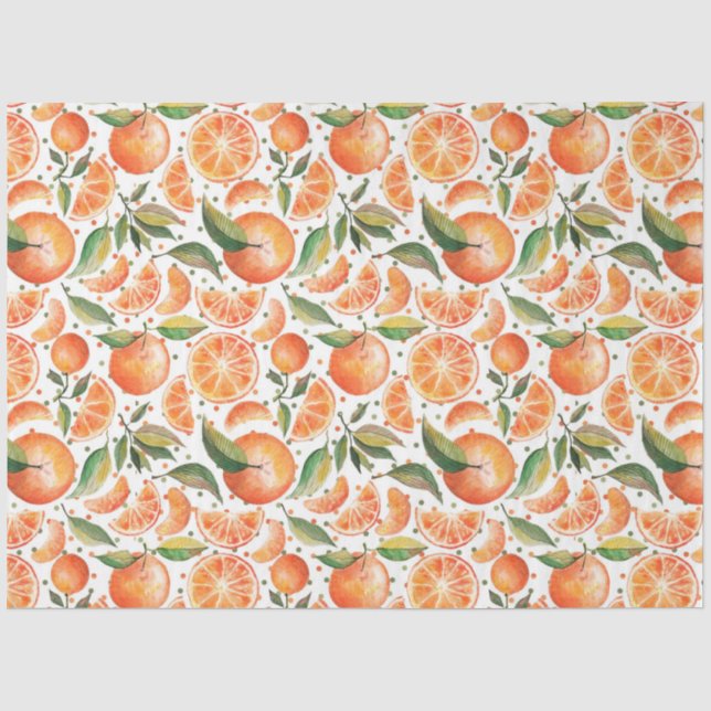 Papier Mousseline Aquarelle Orange Citrus Motif botanique (Recto)