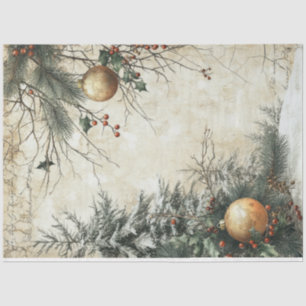 Papier Mousseline Aquarelle ornement or de Noël baie de saint