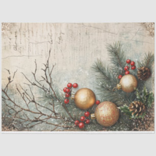 Papier Mousseline Aquarelle ornement or de Noël baie de saint