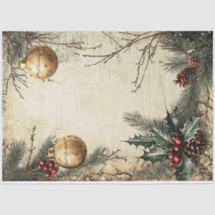 Papier Mousseline Aquarelle ornement or de Noël baie de saint