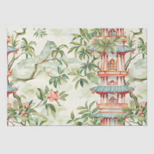 Papier Mousseline Aquarelle Pagode asiatique dans paysage verdoyant