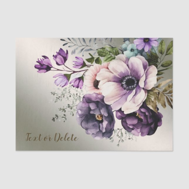 Papier Mousseline Aquarelle Party violet rose Fleurs or Élégant (Recto)