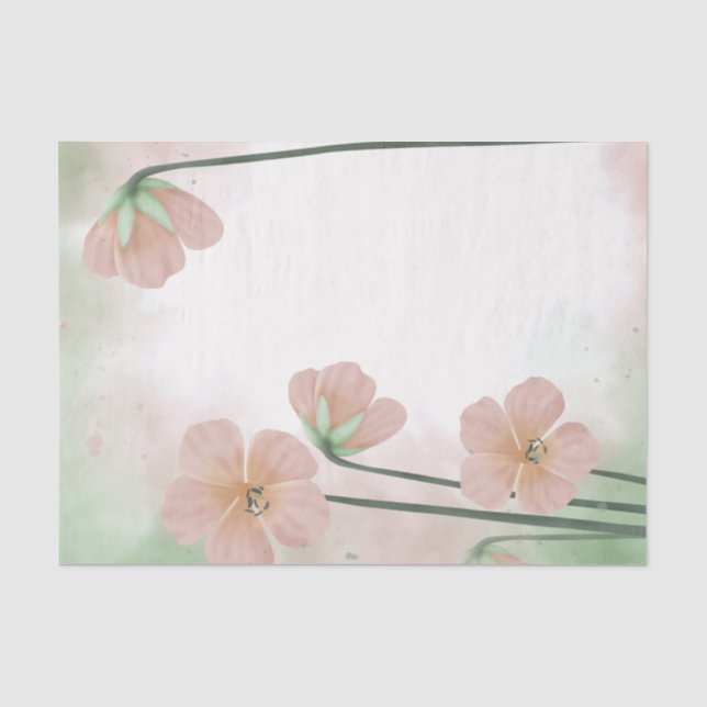 Papier Mousseline Aquarelle Peach rose Fleur Floral Découpage (Recto)