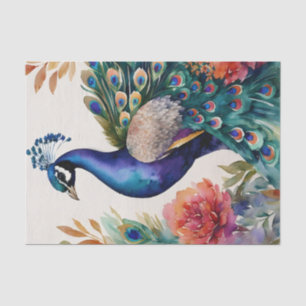 Papier Mousseline Aquarelle Peacock Art Floral