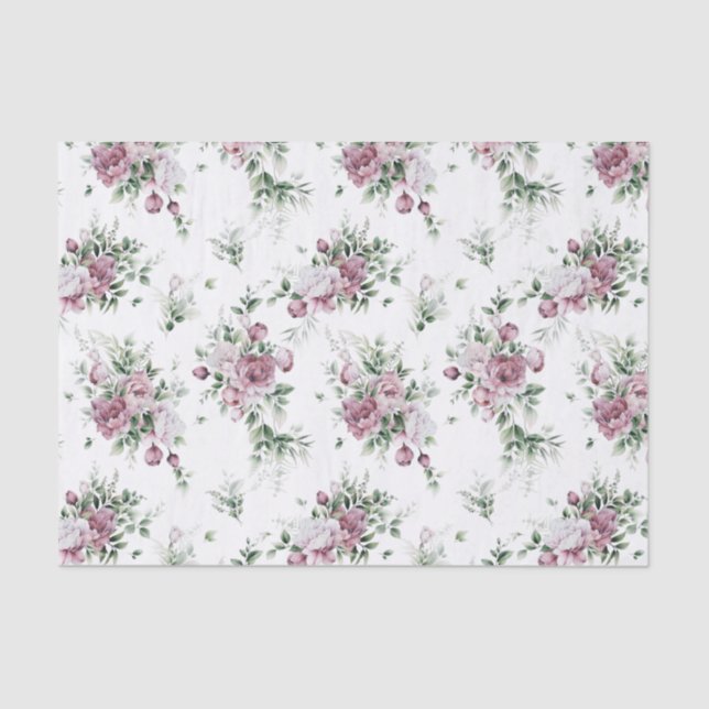 Papier Mousseline Aquarelle Peonies roses et verdure (Recto)