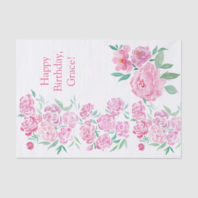 Papier Mousseline Aquarelle Peonies roses Joyeux Anniversaire Person (Recto)