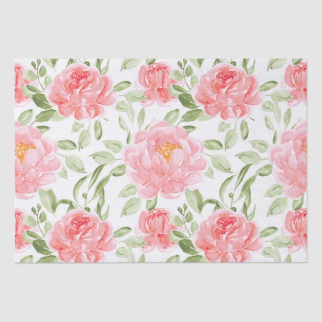 Papier Mousseline Aquarelle Peony motif floral Papier de tissus (Recto)