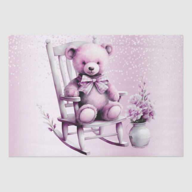 Papier Mousseline Aquarelle Pink Bear Papier Tissu (Recto)