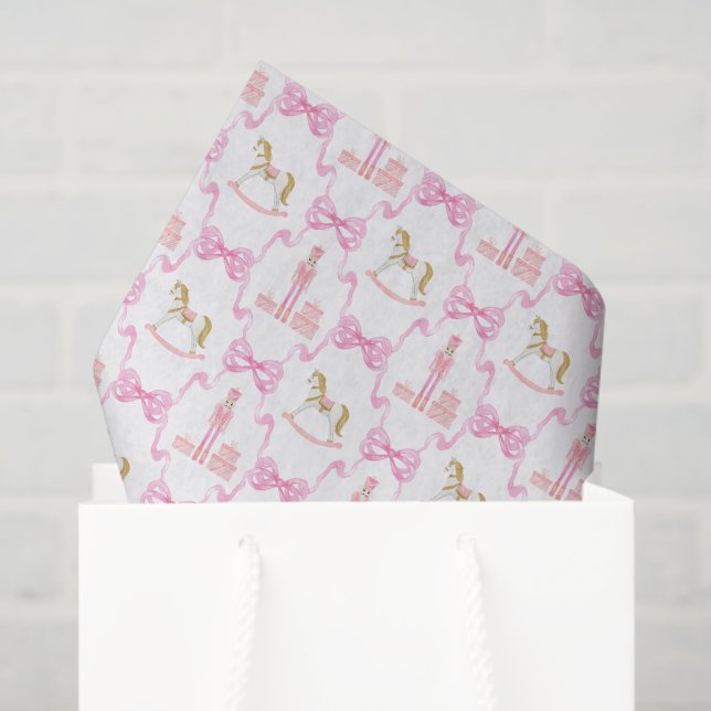 Papier Mousseline Aquarelle Pink Nutcracker et Bows (Sac cadeau)