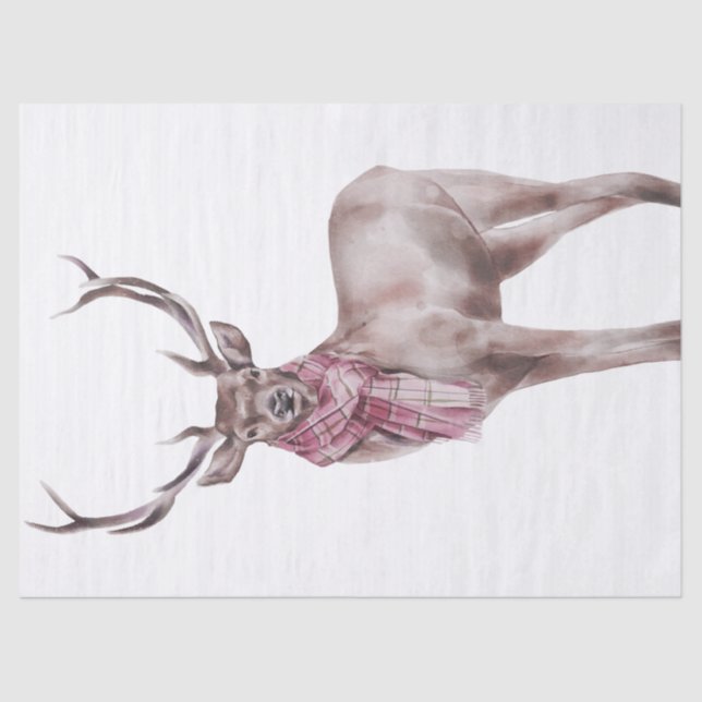 Papier Mousseline Aquarelle Red Deer Tartan Scalf (Recto)