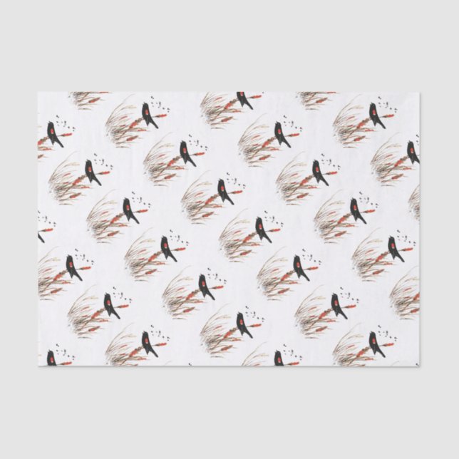 Papier Mousseline Aquarelle Red Wing Blackbird Oiseau Art de la natu (Recto)