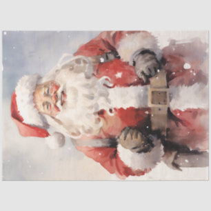 Papier Mousseline Aquarelle rétro Santa Claus souriant vintage