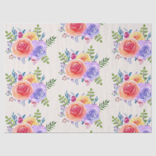 Papier Mousseline Aquarelle Rose colorée Motif floral