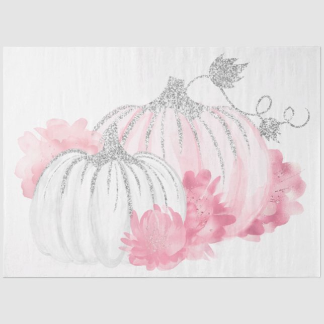 Papier Mousseline Aquarelle rose et argent Citrouille série 1 (Recto)