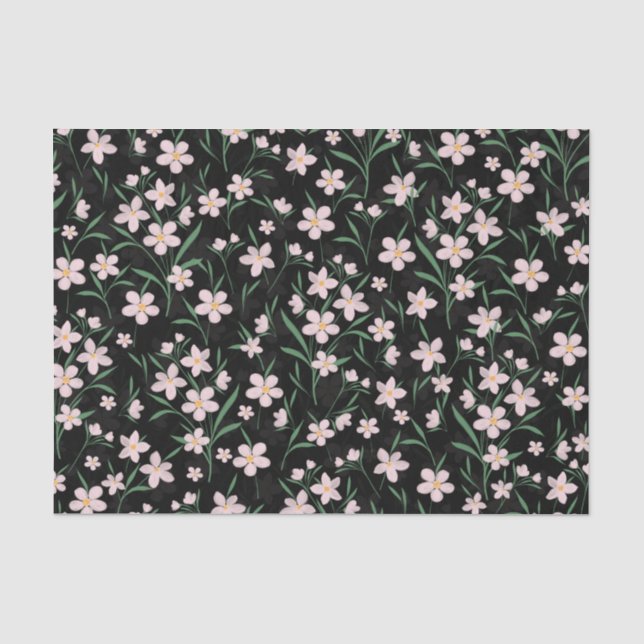 Papier Mousseline Aquarelle rose Floral Botanique Motif noir (Recto)
