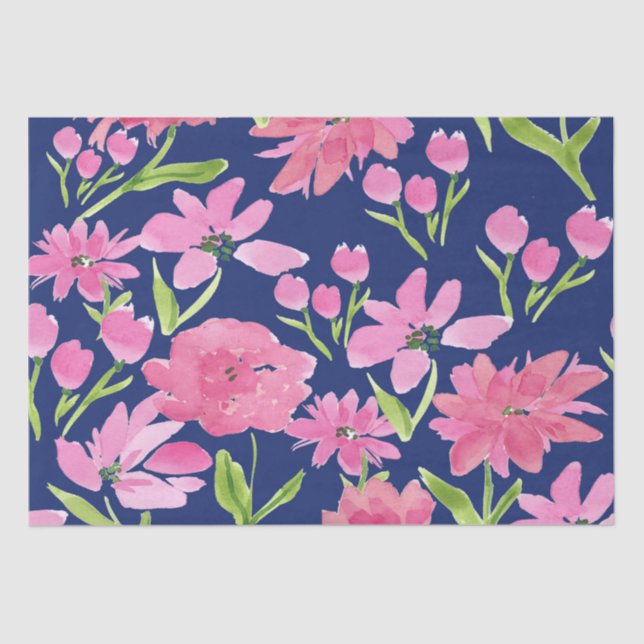 Papier Mousseline Aquarelle rose florale sur Arrière - plan de marin (Recto)