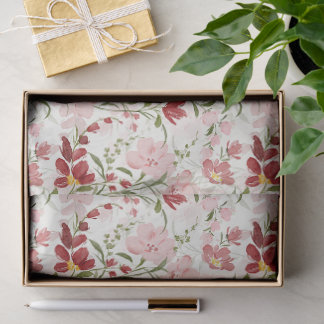 Papier Mousseline Aquarelle rose pâle et rouge rubis florale romanti