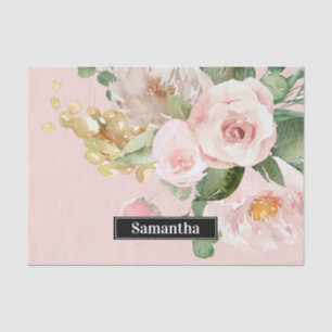 Papier Mousseline Aquarelle rose pastel moderne Fleurs et nom