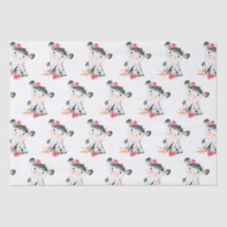 Papier Mousseline Aquarelle rose Petite vache