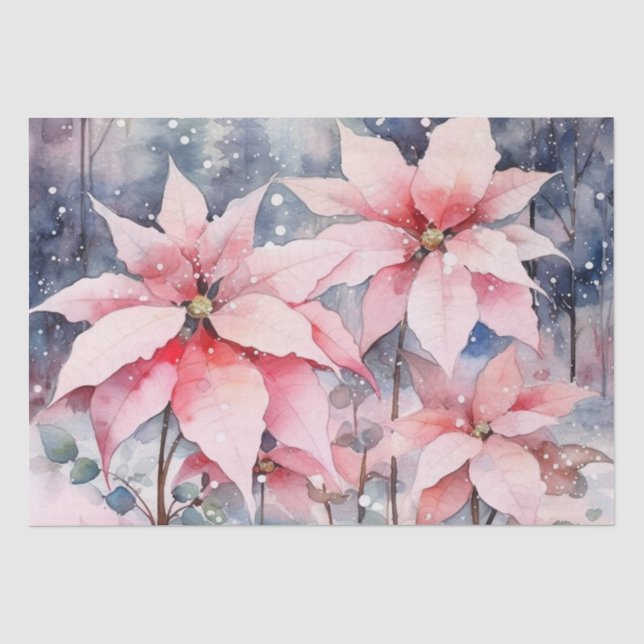 Papier Mousseline Aquarelle rose poinettie rose (Recto)