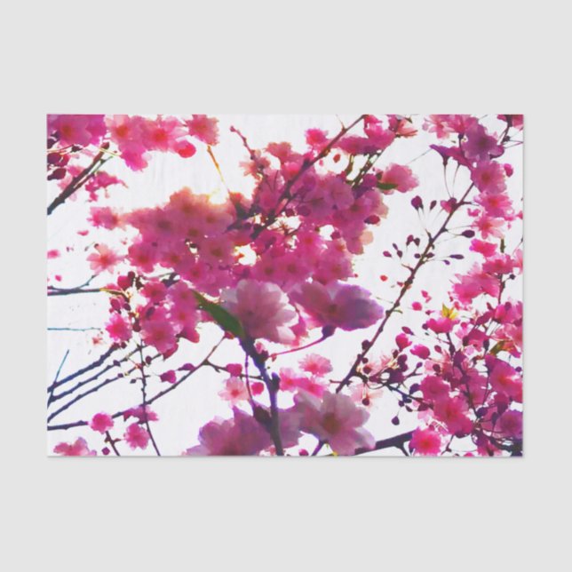 Papier Mousseline Aquarelle rose ressort floral | Arbre à fleurs (Recto)