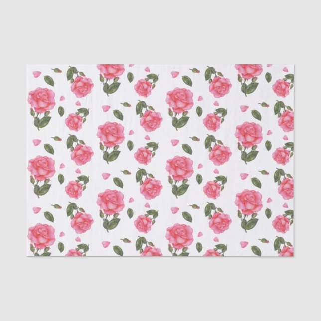 Papier Mousseline Aquarelle rose rose illustration botanique (Recto)