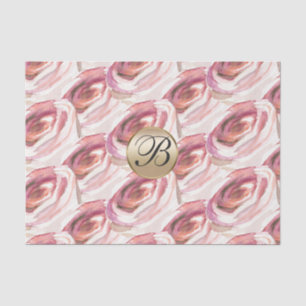 Papier Mousseline Aquarelle rose Roses Monogramme Elégant Personnali