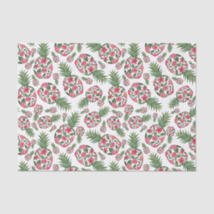 Papier Mousseline Aquarelle rose vert Motif d'ananas Floral