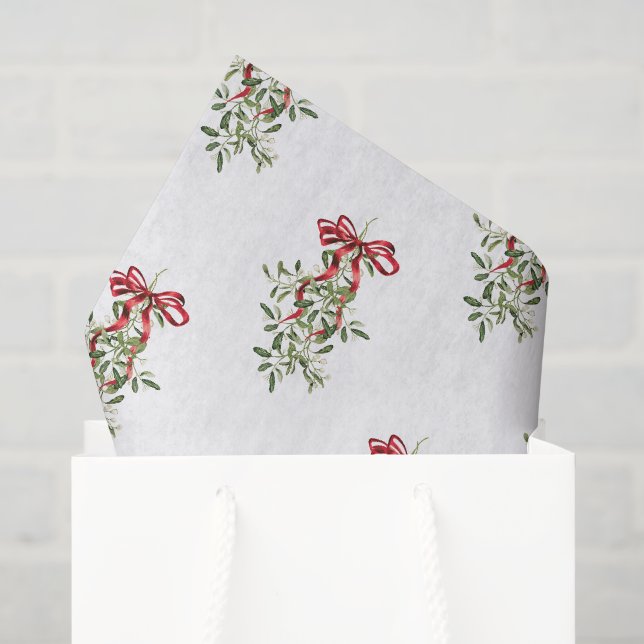 Papier Mousseline Aquarelle Rouge Bow Mistletoe Noël (Sac cadeau)