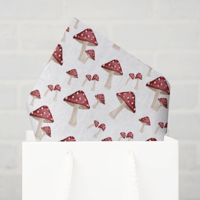 Papier Mousseline Aquarelle rouge Champignons Forêt de bois (Sac cadeau)
