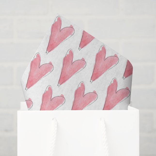 Papier Mousseline Aquarelle rouge rose Coeurs Aimer Artiste Main des (Sac cadeau)