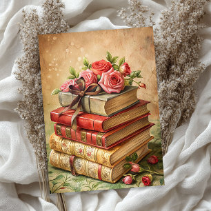 Papier Mousseline Aquarelle shabby chic vintage roses vieux livres