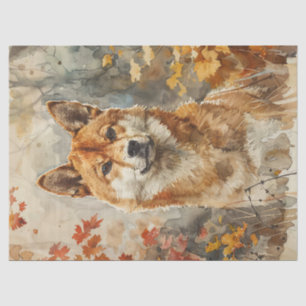Papier Mousseline Aquarelle Shiba Inu Découpage