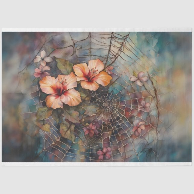 Papier Mousseline Aquarelle Spiderweb Hibiscus papier découpage (Recto)