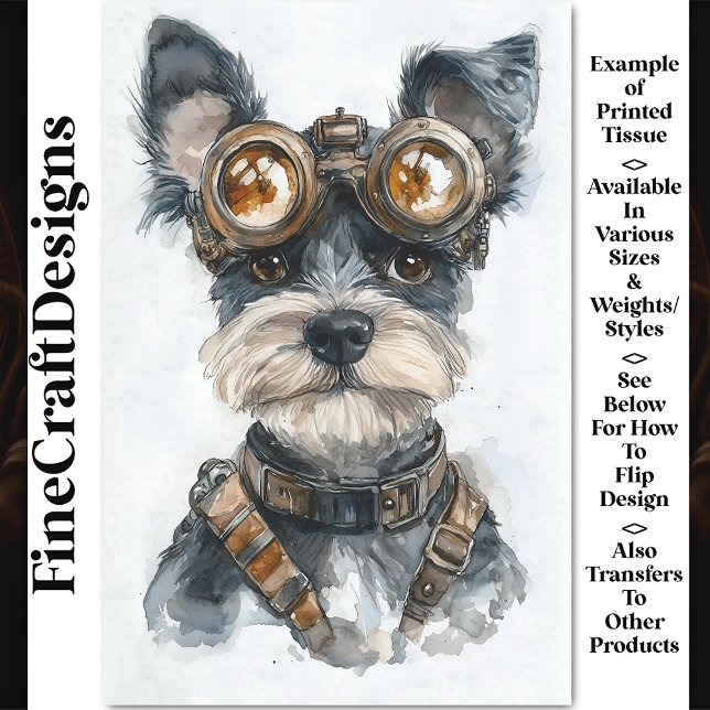 Papier Mousseline Aquarelle Steampunk Schnauzer Chien CC8 Découpage (Créateur téléchargé)