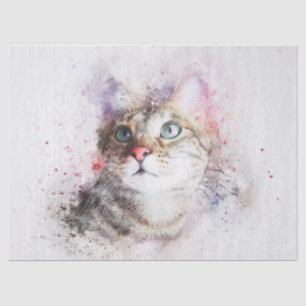 Papier Mousseline Aquarelle Tabby Cat