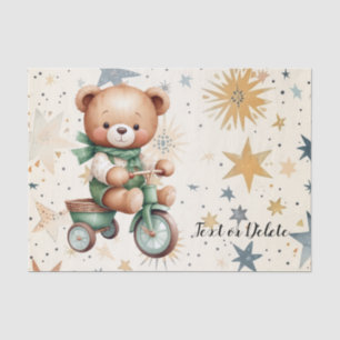 Papier Mousseline Aquarelle Teddy Bear Stars Vert Vélo Beau