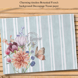 Papier Mousseline Aquarelle tendance floral strié Découpage bleu