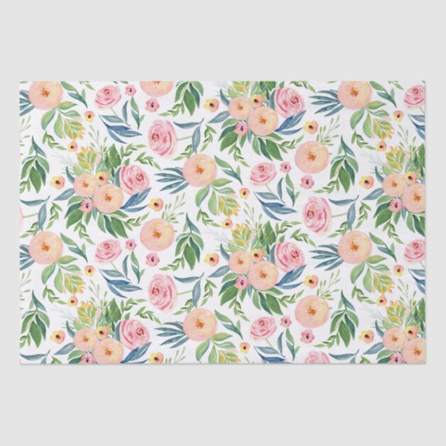 Papier Mousseline Aquarelle tendance pastel pivoines fleurs motif (Recto)