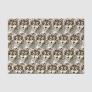 Papier Mousseline Aquarelle Tête de loup Gris noir blanc