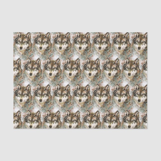 Papier Mousseline Aquarelle Tête de loup Gris noir blanc (Recto)