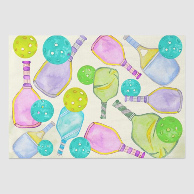 Papier Mousseline Aquarelle Thème Pickleball Sports Anniversaire (Recto)