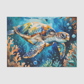 Papier Mousseline Aquarelle Tortue de mer Découpage Découpage Décor 