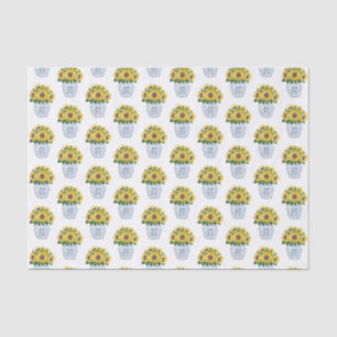 Papier Mousseline Aquarelle Tournesol En Bleu Et Blanc Vase Chine