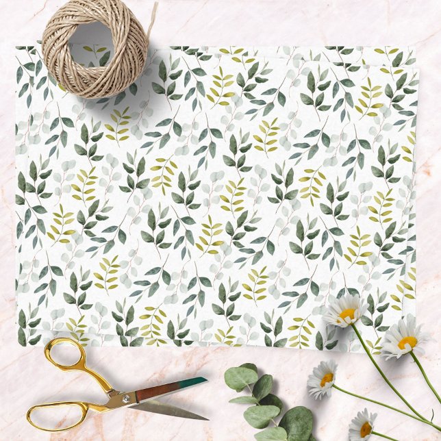 Papier Mousseline Aquarelle Tropical Vert Feuille Motif naturel (In situ)