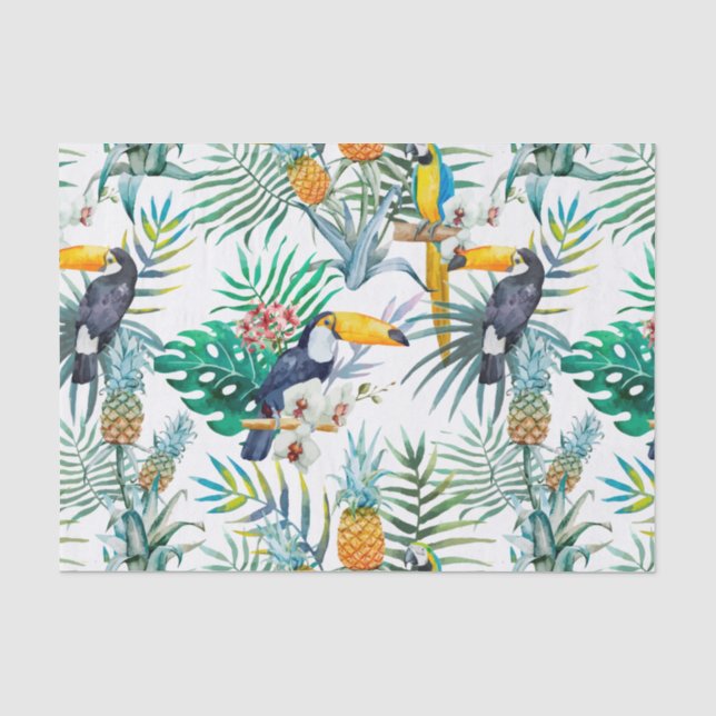 Papier Mousseline Aquarelle tropicale d'oiseau de perroquet d'ananas (Recto)