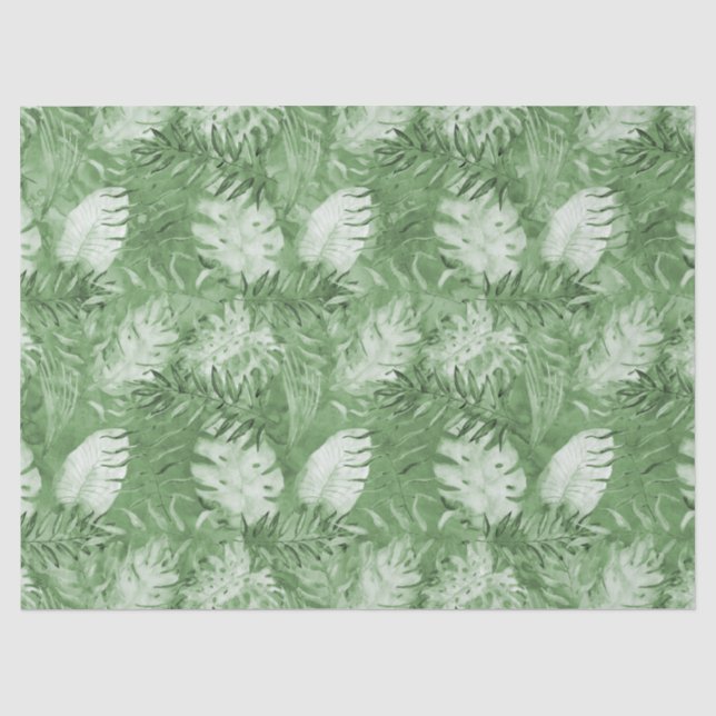 Papier Mousseline Aquarelle tropicale Feuilles verts (Recto)