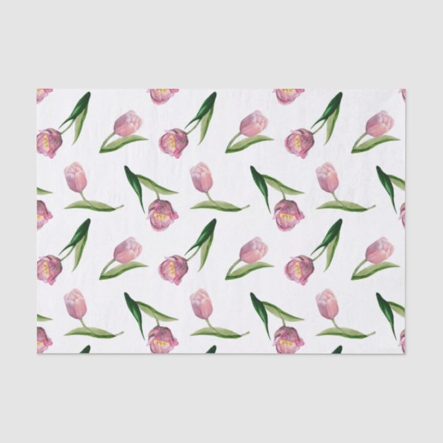 Papier Mousseline Aquarelle Tulipes roses Motif sans couture (Recto)