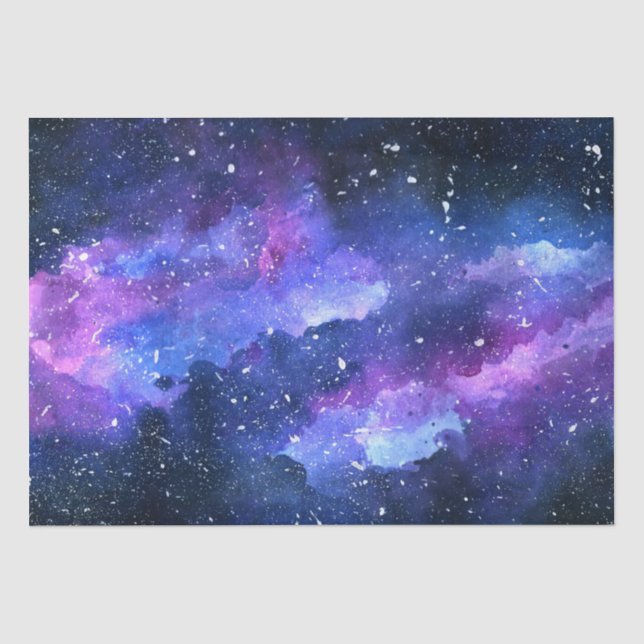 Papier Mousseline Aquarelle Universe de l'espace galaxique violet (Recto)