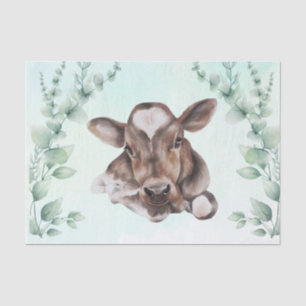 Papier Mousseline Aquarelle Vache bébé veau Eucalyptus